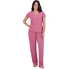 image:imageAerosoles Womens Ribbed Henley Cozy Pjs 2 Piece Cozy Comfy Lounge Soft Cotton Sleepwear Buttonup Pajama Set Heather Rose Large