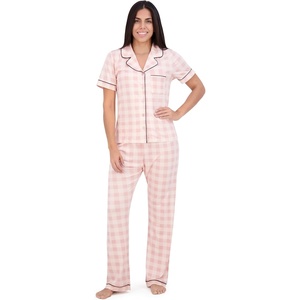 image:imageAerosoles Womens Notch Collar Cozy Pjs 2 Piece Cozy Comfy Soft Lounge Cotton Sleepwear Buttonup Pajama Set Small Buffalo Plaid Large