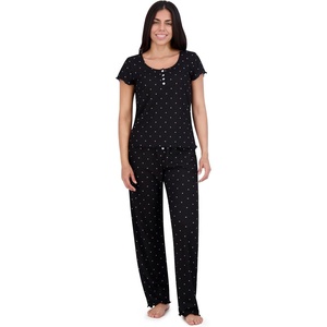 image:imageAerosoles Womens Printed Waffle Henley Cozy Pjs 2 Piece Cozy Comfy Soft Lounge Cotton Buttonup Sleepwear Pajama Set Diamond Dots Large