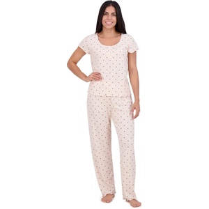image:imageAerosoles Womens Printed Waffle Henley Cozy Pjs 2 Piece Cozy Comfy Soft Lounge Cotton Sleepwear Buttonup Pajama Set Diamond Dots Large